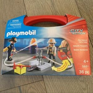 New Playmobil CITY ACTION Fire Rescue Carry Case #5651 36 Pieces Great Gift 4+